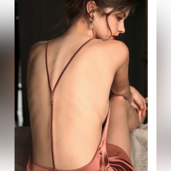 Rusty Red Satin Revealing Nightgown Lingerie Dress - Picture 11 of 12